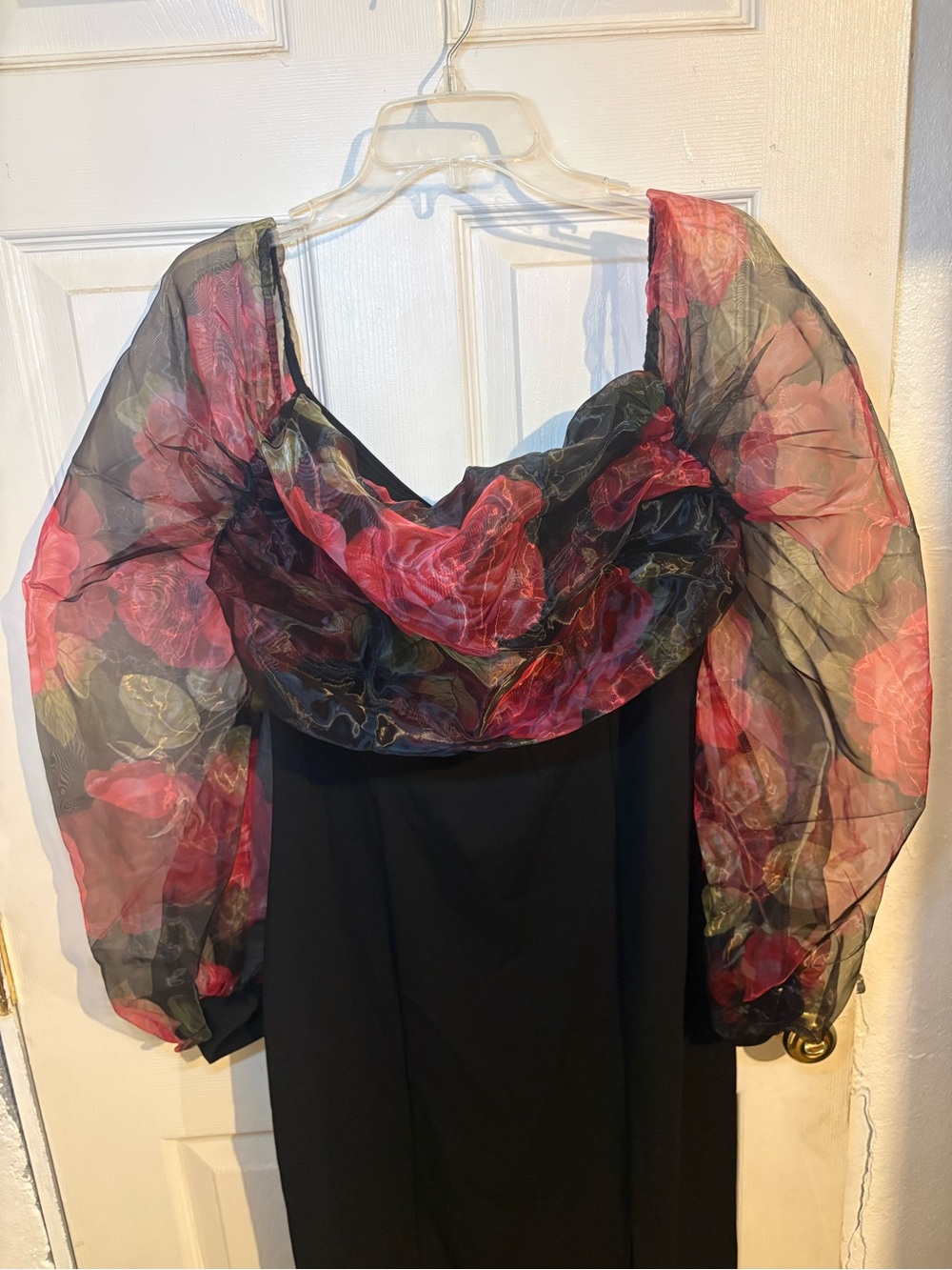 Boohoo Black Maxi Dress with Rose Sheer Overlay